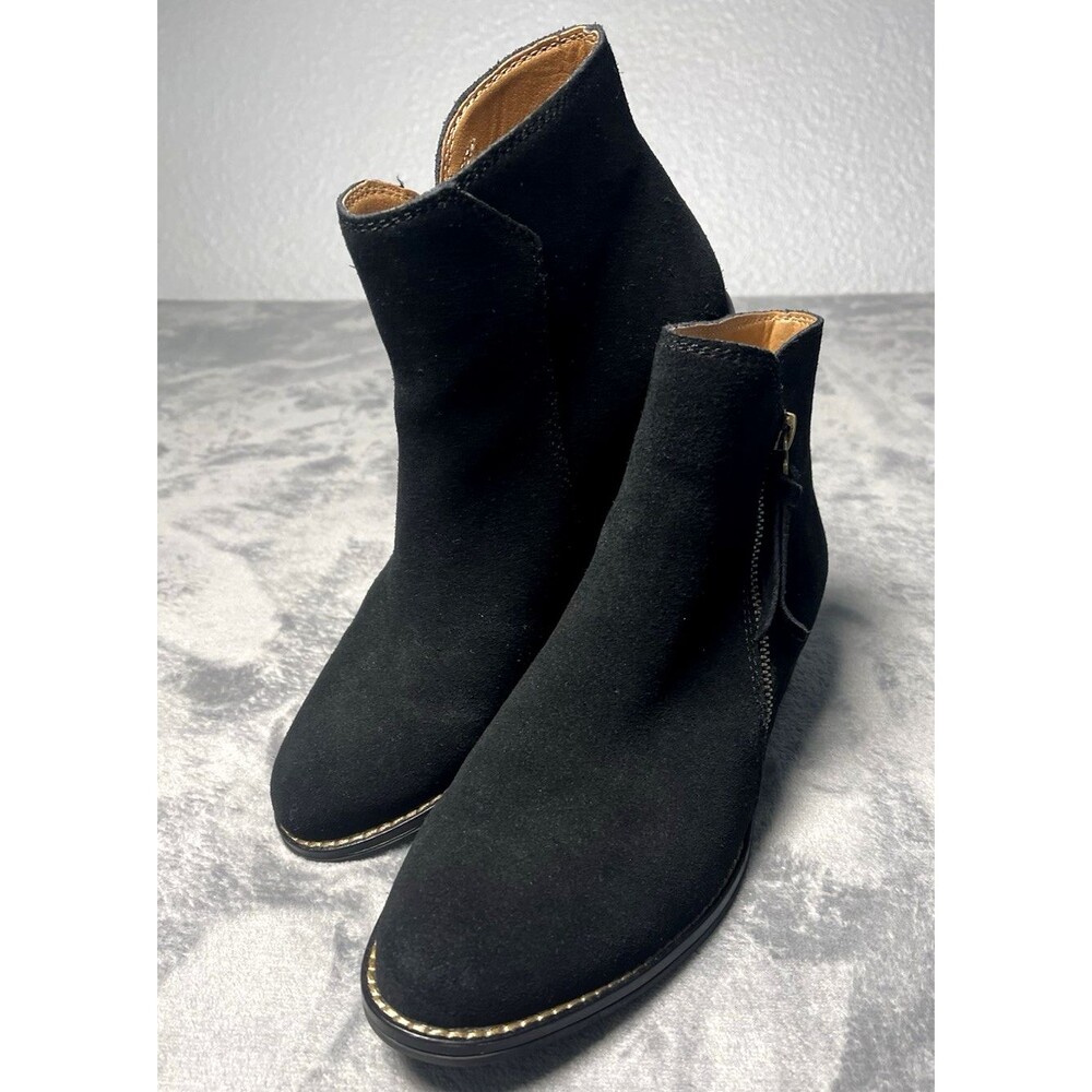 White Mountain Women’s Suede Block Heel Ankle Boots Side Zip, Black sz 7 winter